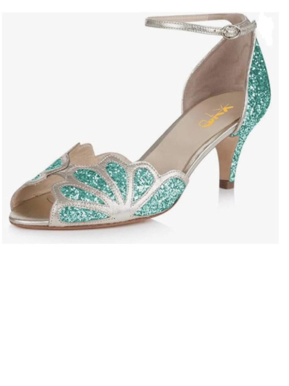 XYD Aquamarine Glitter Dance Ballroom Latin Jazz Kitten Heels Peep Toe Sandals